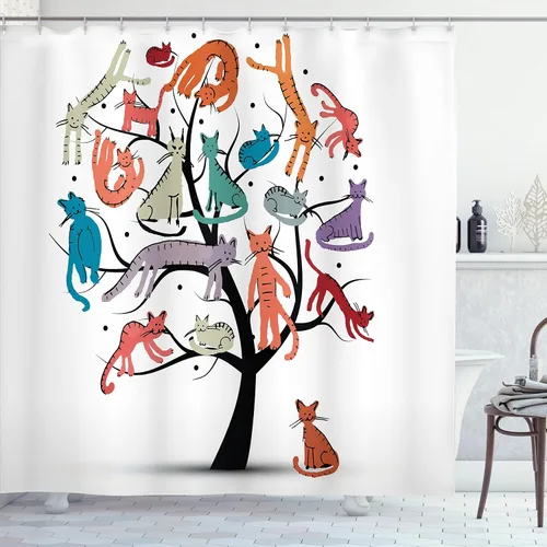 Vista 8 de Ambesonne Home sets de cortinas de baño con ganchos Blanco y gris