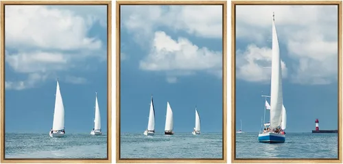 Vista 47 de wall26 Lienzo enmarcado para pared, juego de arte exótico tropical, océano, mar, avión, puesta de sol, transporte, fotografía, realismo, decorativo