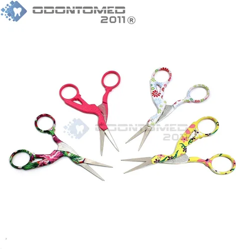 Vista 3 de OdontoMed2011 BTS-155 - 4 pares de tijeras clásicas de acero inoxidable de 4.5 pulgadas, diseño de grúa, tijeras de costura, tijeras para bordado