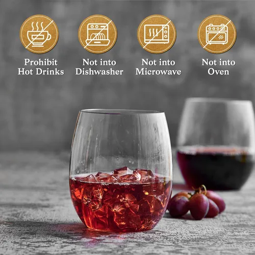 Vista 5 de FOCUSLINE Paquete de 32 copas de vino de plástico sin tallo, vasos de vino desechables transparentes de 12 onzas, copas de vino de plástico