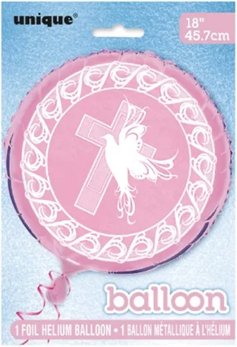 Vista 2 de Globo de papel de aluminio con forma de cruz de paloma religiosa, 18 pulgadas, rosa, 1 unidad