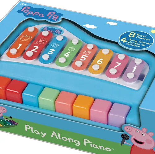 Vista 6 de Peppa Pig: Piano Play Along - Paino y xilófono 2 en 1, 8 notas y llaves, incluye: 4 tarjetas de canciones y 2 mazos, juguetes educativos de música