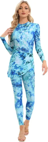 Vista 3 de IMEKIS Women Burkini Swimsuits Modest Muslim Swimwear Islamic Long Sleeve Full Cover Swim Pants Rash Guard Sarongs Cover Ups