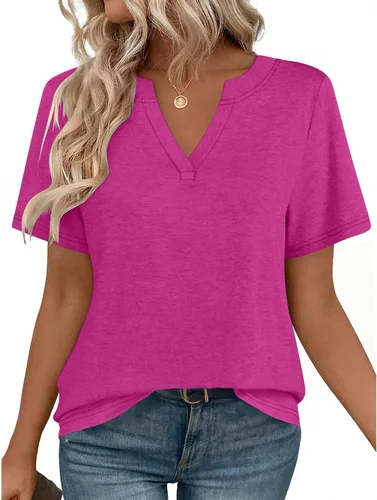 Vista 28 de Zeagoo Camisetas de manga corta con cuello en V para mujer, bonitas, elegantes, casuales, para negocios, trabajo, blusa