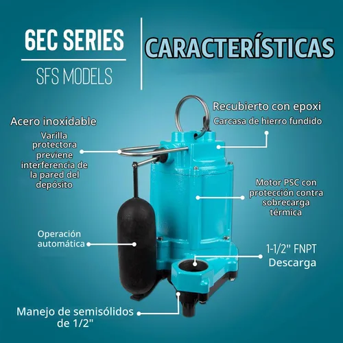 Vista 3 de Little Giant 6EC-CIA-SFS Bomba sumergible de sumidero/efluente automática de hierro fundido de 1/3 HP, 115 voltios, 3180 GPH con base