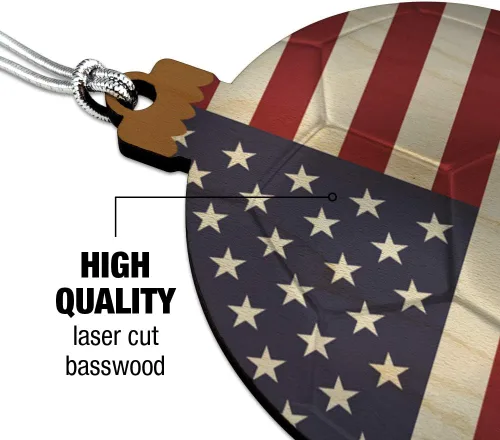 Vista 3 de GRAPHICS & MORE Bandera de Estados Unidos de América, pelota de fútbol, fútbol, fútbol, madera, árbol de Navidad, adorno de vacaciones