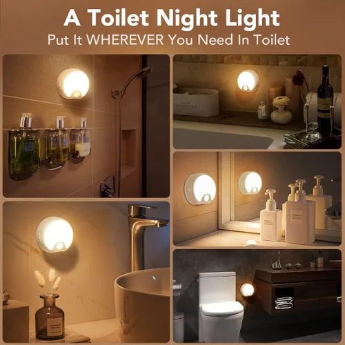 Vista 5 de Luz nocturna LED con sensor de movimiento para interiores, funciona con pilas, luces inalámbricas para inodoro, escaleras, armario, luz adhesiva