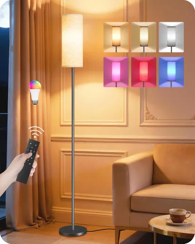 Vista 25 de Paquete de 2 lámparas de pie rosas regulables para sala de estar con 2 controles remotos e interruptor de pie, lámpara de pie de esquina, lámpara