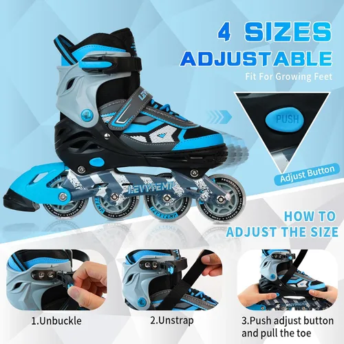 Vista 2 de Patines en línea ajustables para niños y adultos, patines al aire libre para principiantes con todas las ruedas iluminadas para niñas, niños