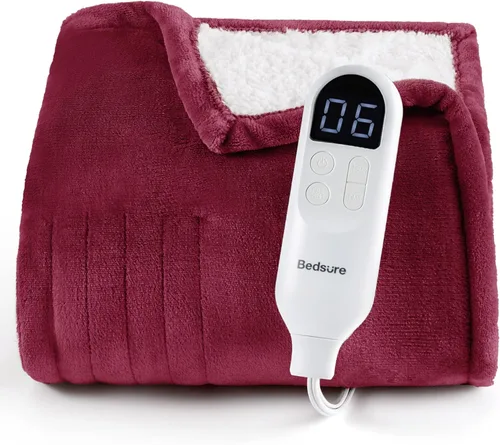 Vista 46 de Bedsure - Manta eléctrica de calentamiento rápido, manta de franela suave con 4 ajustes de tiempo, 6 ajustes de calefacción, regalos cálidos