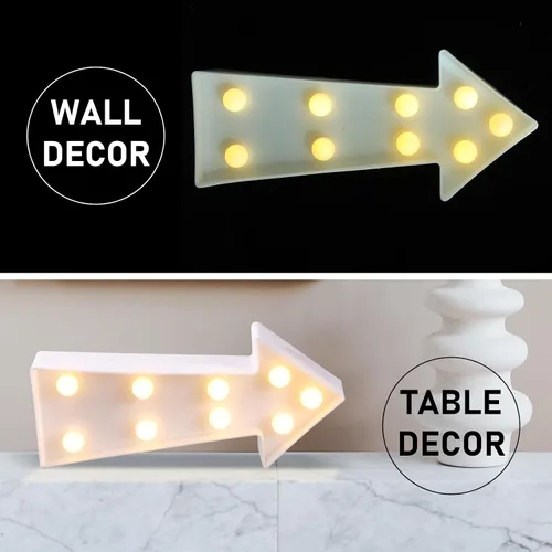 Vista 6 de Letrero de flecha 3D con luz LED de plástico en forma de flecha, letrero iluminado para decoración de pared para sala de cumpleaños, boda