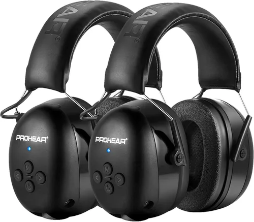 Vista 18 de PROHEAR Auriculares de protección auditiva Bluetooth 5.0 037 con batería recargable de 1100 mAh, 25 dB NRR de reducción de ruido con tiempo de negro