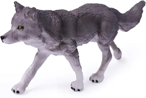 Vista 5 de UANDME Juego de 4 figuras de juguete de lobo, figuras de animales de lobo, decoración de pastel familiar, regalo para niños (gris)
