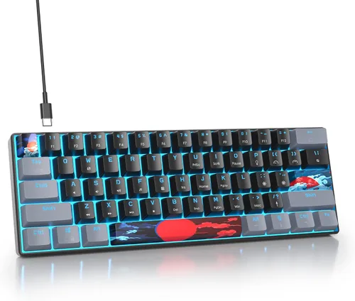 Vista 20 de Protable - Teclado mecánico para juegos al 60%, mini compacto RGB retroiluminado 61 teclas, teclado de oficina con cable con interruptor rojo