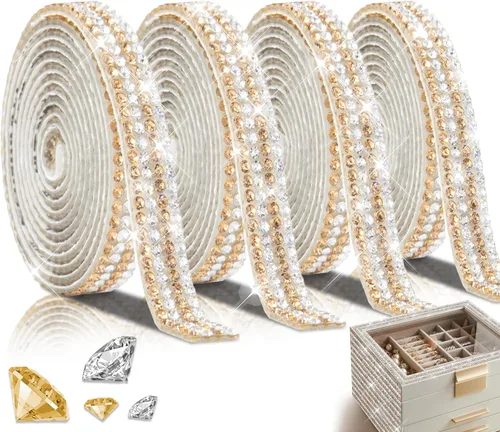 Vista 14 de 4 rollos de cinta autoadhesiva con diamantes de imitación y cristal Bling con tiras adhesivas de 2 mm para manualidades, bodas, cumpleaños, fiestas