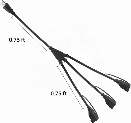 Vista 6 de Cable divisor de alimentación de 3 tomas, 1 a 3 tomas de corriente para uso en interiores y exteriores, resistente a la intemperie, SJTW 16 AWG