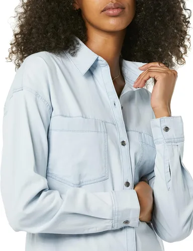 Vista 5 de Tienda Essentials Camisa de túnica de dos bolsillos de gran tamaño de mezclilla para mujer (anteriormente Goodthreads)