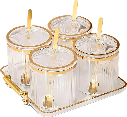 Vista 11 de Frascos Acrílicos para Condimentos y Especias, Caja de Condimentos y Especias con Tapas y Cucharas y Bandeja, Recipientes de Plástico Transparente