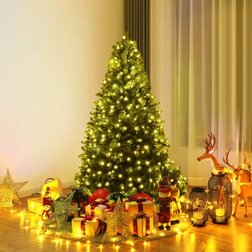 Vista 9 de COSTWAY Árbol de Navidad preiluminado de 5 pies, árbol de Navidad Verde