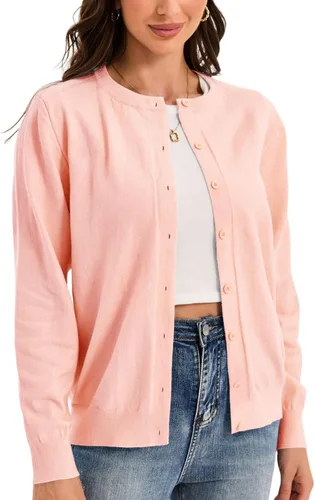 Vista 13 de Sudaderas con botones para mujer, clásicas, de manga larga, cuello redondo, suaves, para otoño (Talla S-2XL)