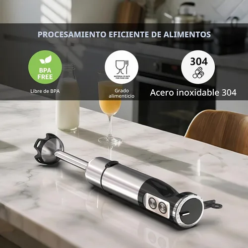 Vista 2 de Batidora de inmersión de mano, mezclador de mano 5 en 1 eléctrico de mano para cocina, batidora de emulsión de mano con cable con vaso