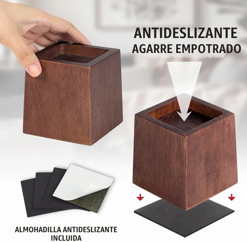 Vista 3 de Elevadores de cama de madera de 3 pulgadas de alta resistencia – Paquete de 4 elevadores de muebles de madera para cama, sofá y mesa, soporte