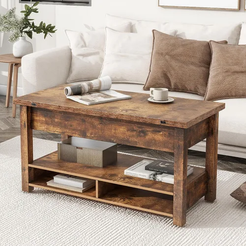 Vista 32 de Mesa auxiliar elevable, mesa auxiliar multifuncional con estantes abiertos, mesa de comedor moderna para sala de estar, oficina en casa (negro #004)