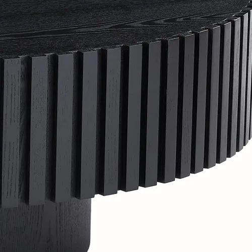 Vista 5 de Mesa de café redonda de 80 cm en madera, mesa de café circular moderna y única, mesa auxiliar contemporánea de roble con forma de tambor y acento