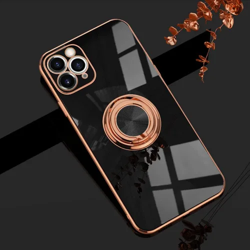 Vista 56 de Compatible con iPhone 11 Kickstand, anillo de rotación de 360 grados integrado con borde de oro rosa brillante que funciona con soporte magnético