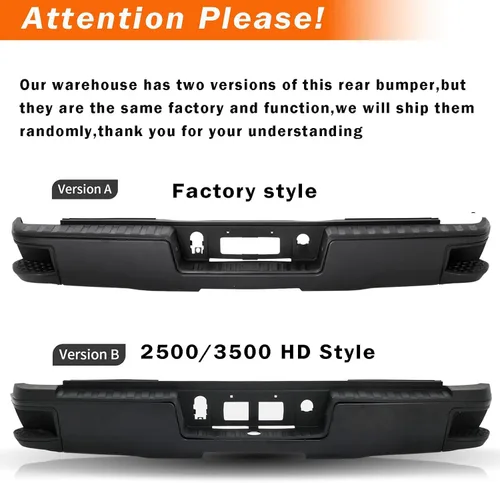 Vista 3 de Conjunto de parachoques de escalón trasero negro compatible con Chevy Silverado GMC Sierra 1500 2014-2018 SIN ORIFICIO DE SENSOR