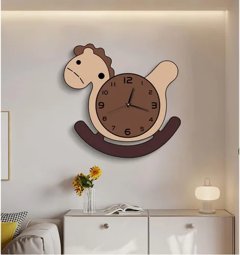 Vista 6 de SYALEO Decorative Cartoon Horse Shape Wall Clock Quiet Sweep Movement Battery Powered Creative Cute Decorative Wall Clock for Kids Room Hotel Reloj