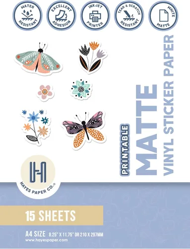 Vista 9 de Papel adhesivo de vinilo imprimible para impresora de inyección de tinta, hojas autoadhesivas blancas brillantes e impermeables para Cricut