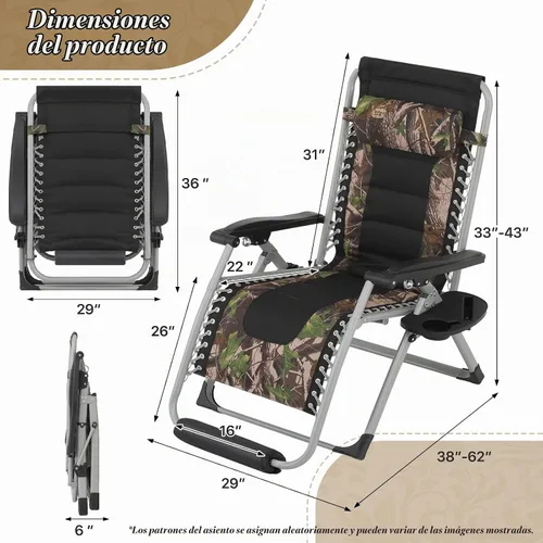 Vista 3 de Athena Collection Zero Gravity - Juego de 2 sillas de salón para exteriores con cojín, 29 pulgadas de ancho, sillas reclinables con soporte