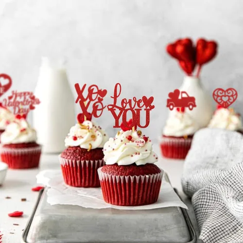 Vista 5 de Decoración para cupcakes con diseño de corazón para el día de San Valentín, selecciones de comida, boda, aniversario, compromiso, despedida