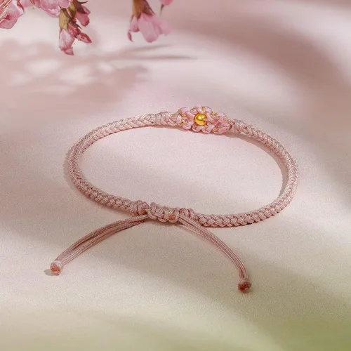 Vista 5 de 24K Gold Bracelet for Women Flower Charm Bracelets Adjustable Chain Dainty Braided Link Lucky Beads Stackable Rope Bangle Trendy Colorful Cuff Cute
