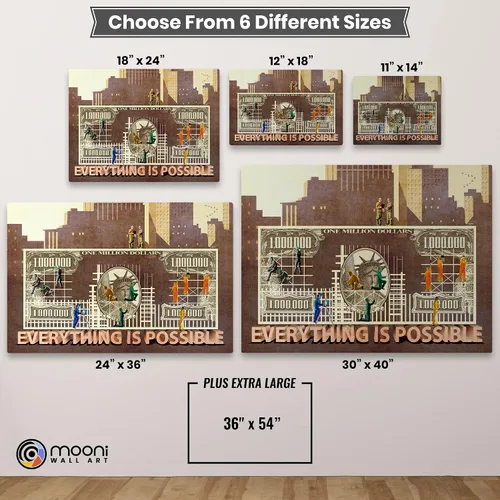 Vista 6 de Lienzo decorativo motivacional, inspirador y dinero, 100% único y original, mentalidad positiva, trabajo en equipo, regalo con citas para hombres