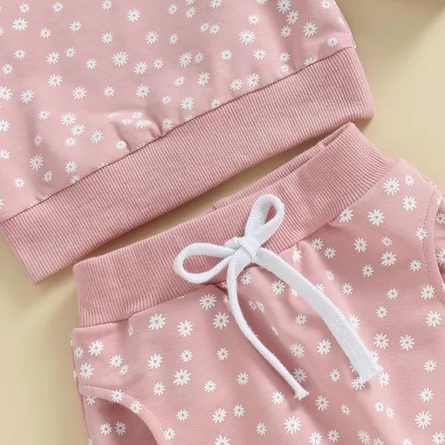 Vista 6 de Ropa para bebé recién nacida, atuendo de margaritas, camiseta de manga larga, pantalones, ropa de otoño e invierno