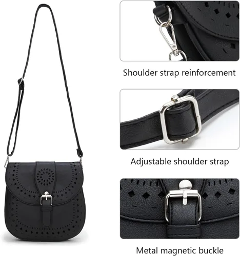 Vista 5 de forestfish Bolso bandolera de cuero PU para mujer, bolso hueco vintage