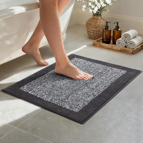 Vista 71 de Alfombras de baño de 17 x 24 pulgadas, antideslizantes, lavables, color gris, para bañera, tapete de baño para baño, tapete suave y absorbente