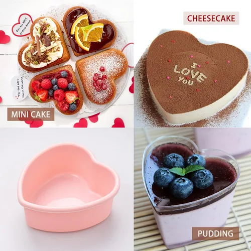 Vista 5 de Mini molde de silicona de 4 pulgadas para tartas de corazón, paquete de 2 moldes antiadherentes para el día de San Valentín, aniversario