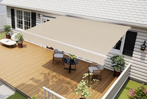 Vista 2 de MCombo Toldo de patio de 8 x 7 pies para toldos retráctiles manuales (blanco hueso, 8 x 7 pies) Aluminum Frame; 280g/m² Polyester Fabric; Fabric