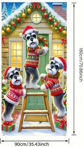 Vista 6 de Cartel de porche con decoración de cachorro de Navidad, trío festivo, Schnauzers en suéteres navideños, perfecto para interiores y exteriores