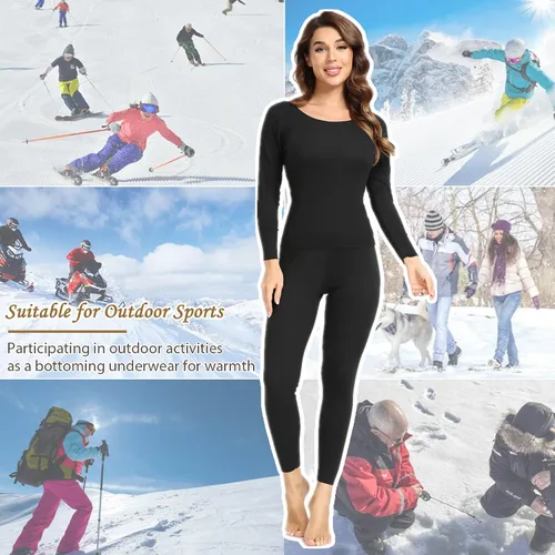 Vista 6 de POP CLOSETS Thermajane Long Johns - Ropa interior térmica para mujer, suave capa base, conjunto de pijama para clima frío