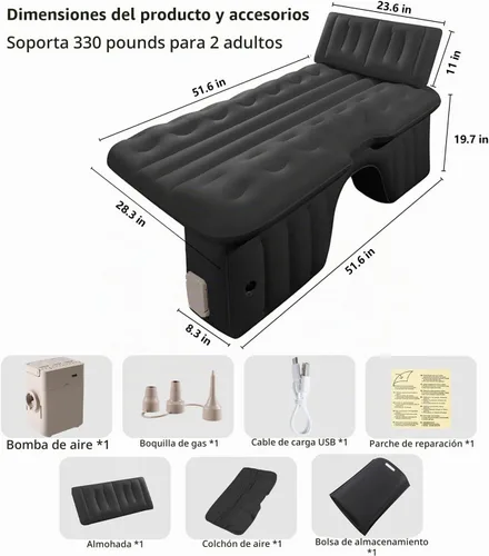 Vista 2 de BEBAS Colchón de aire de coche Cama de asiento trasero de una pieza Negro