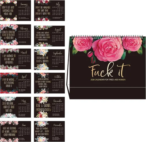 Vista 2 de 2026 Fuck It Calendario de Escritorio para Mujeres Cansadas 2026 Planificador Gracioso Calendario de Broma para el Hogar y la Oficina en la Pared
