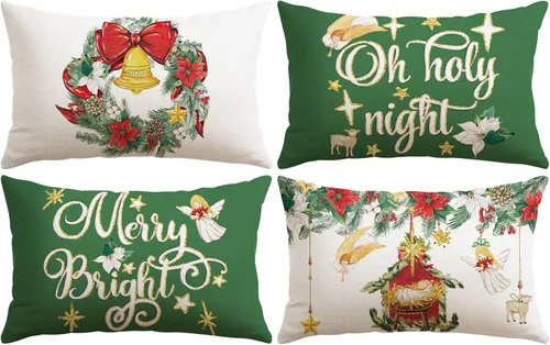 Vista 14 de Artscope Juego de 4 fundas de almohada de Navidad Oh Holy Night Merry Bright Corona de Jesús de 16 x 16 pulgadas, fundas de almohada para decoración