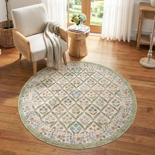 Vista 44 de jinchan Haden - Alfombra de entrada de 2 x 3 pulgadas, diseño floral vintage, lavable, suave, antideslizante, de pelo bajo, para puerta, cocina