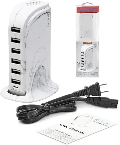 Vista 6 de Aduro Estación de carga de escritorio USB de 40 W, 6 puertos, cargador de pared para iPhone, iPad, tabletas, teléfonos inteligentes con flujo