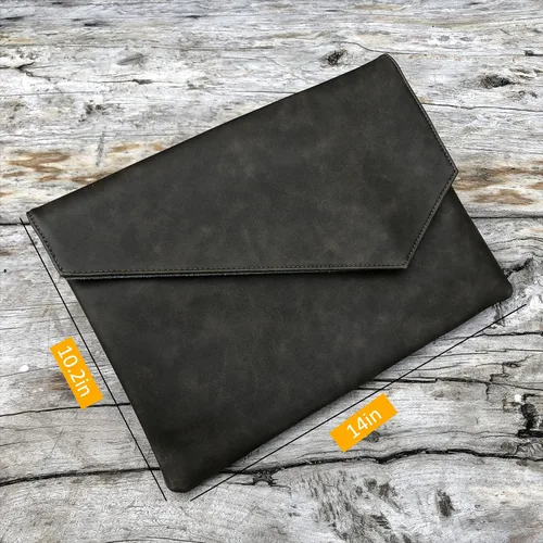 Vista 6 de Vintage pu cuero 13.5 "negocios embrague sobre bolsa documentos certificado portátil manga caso oficina carpeta de archivo, Verde militar