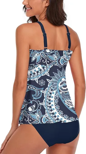 Vista 3 de Smicabe Tankini Swimsuits for Women 2 Piece Modest Blouson Tank Top Bathing Suits with Bikini Bottom